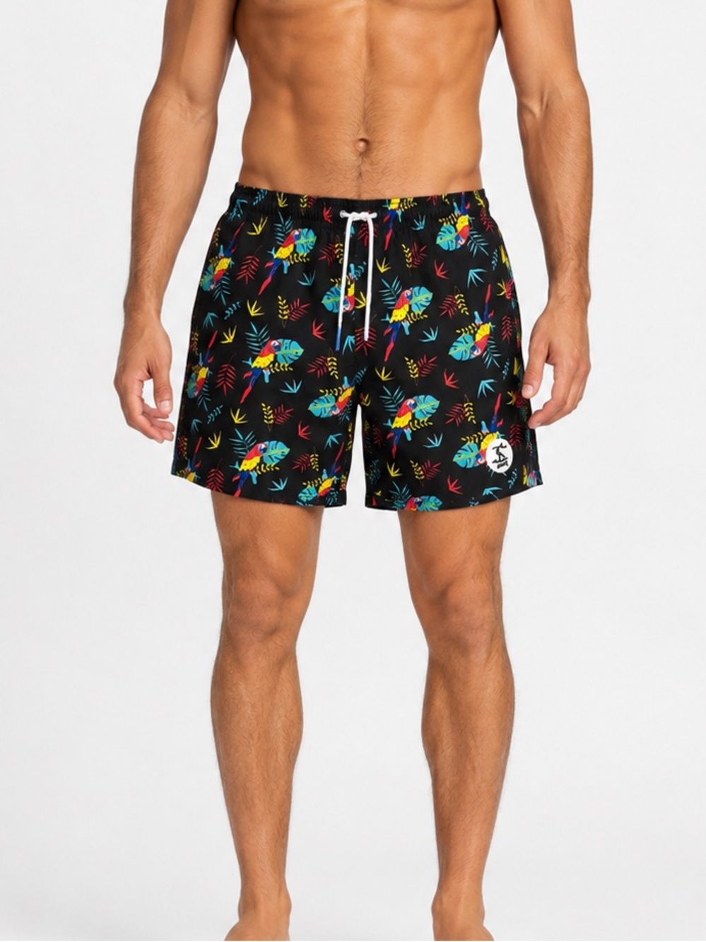 UZZI Parrot Tropical Swim Trunks Men’s Medium Black